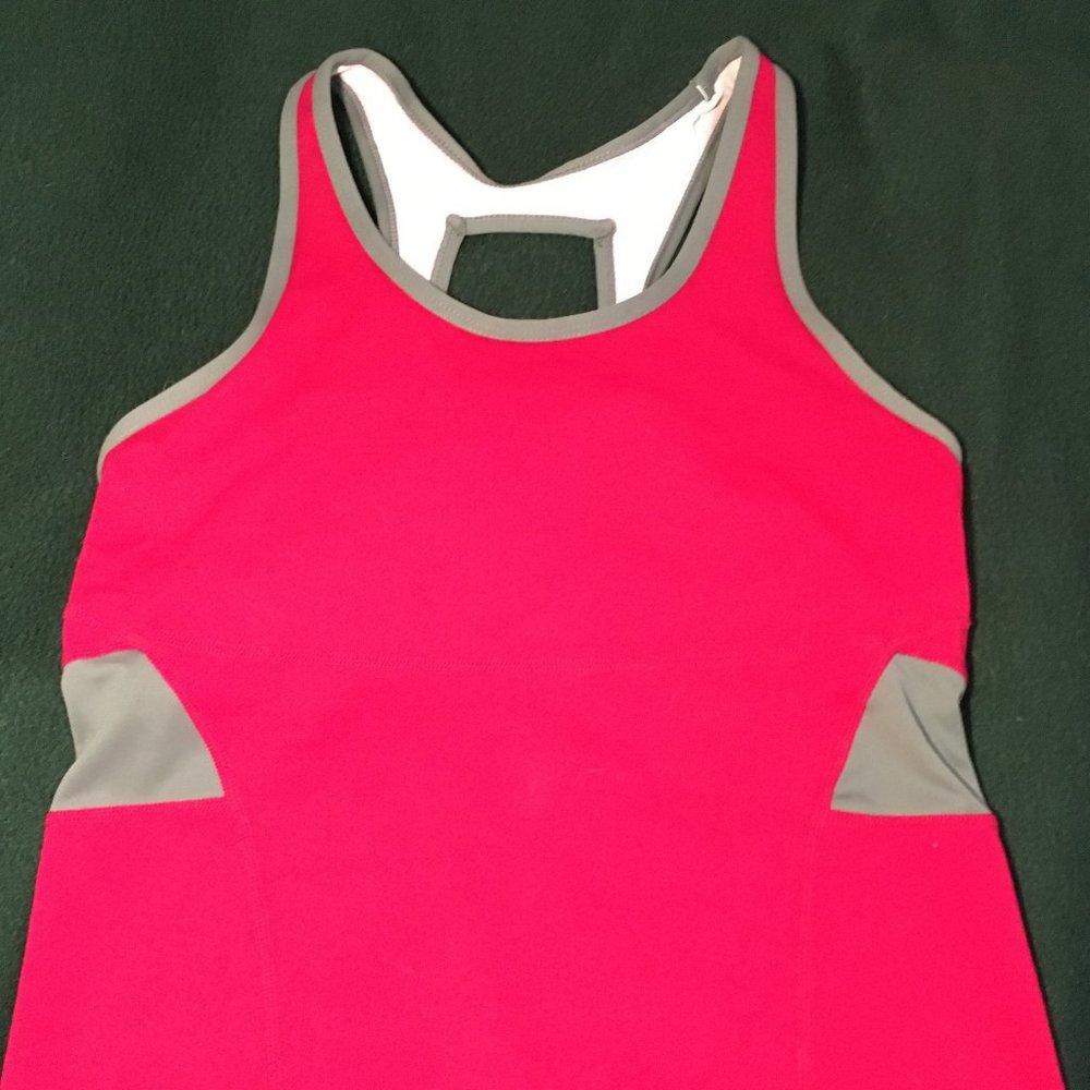Lands End Activewear Tank Top, Red and Gray